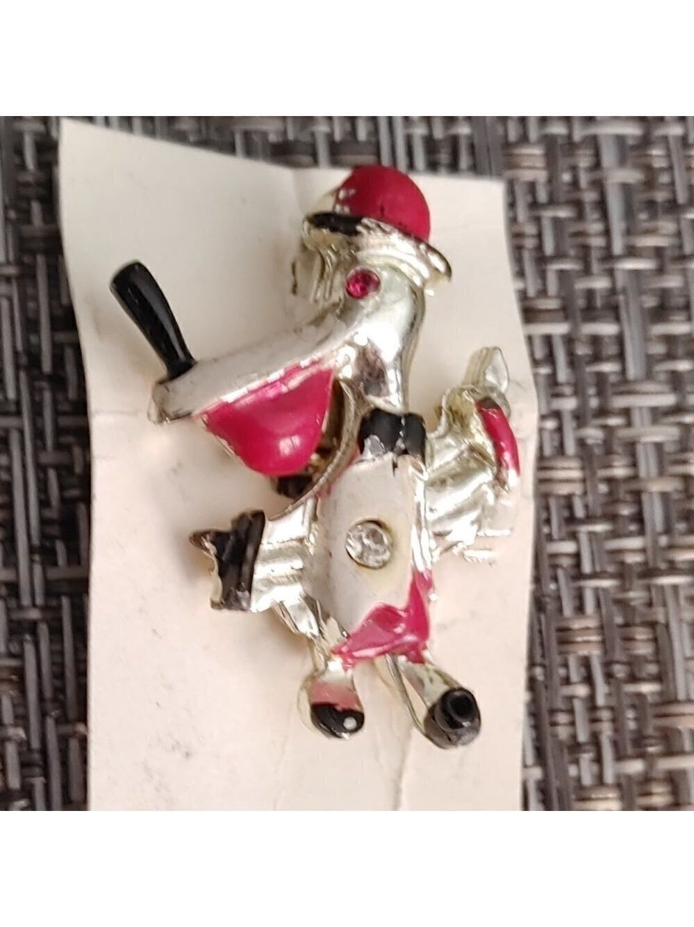 Vintage Stork Brooch With Pipe Rare